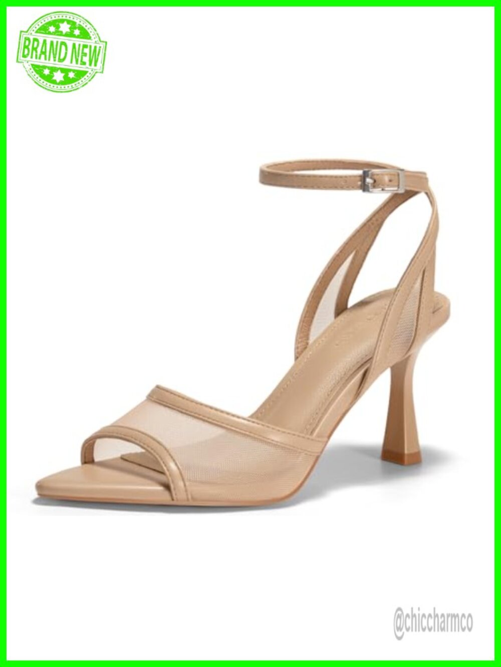 Mesh Kitten Heels Sandals Pointed Open Toe Ankle Strap Dress Shoes